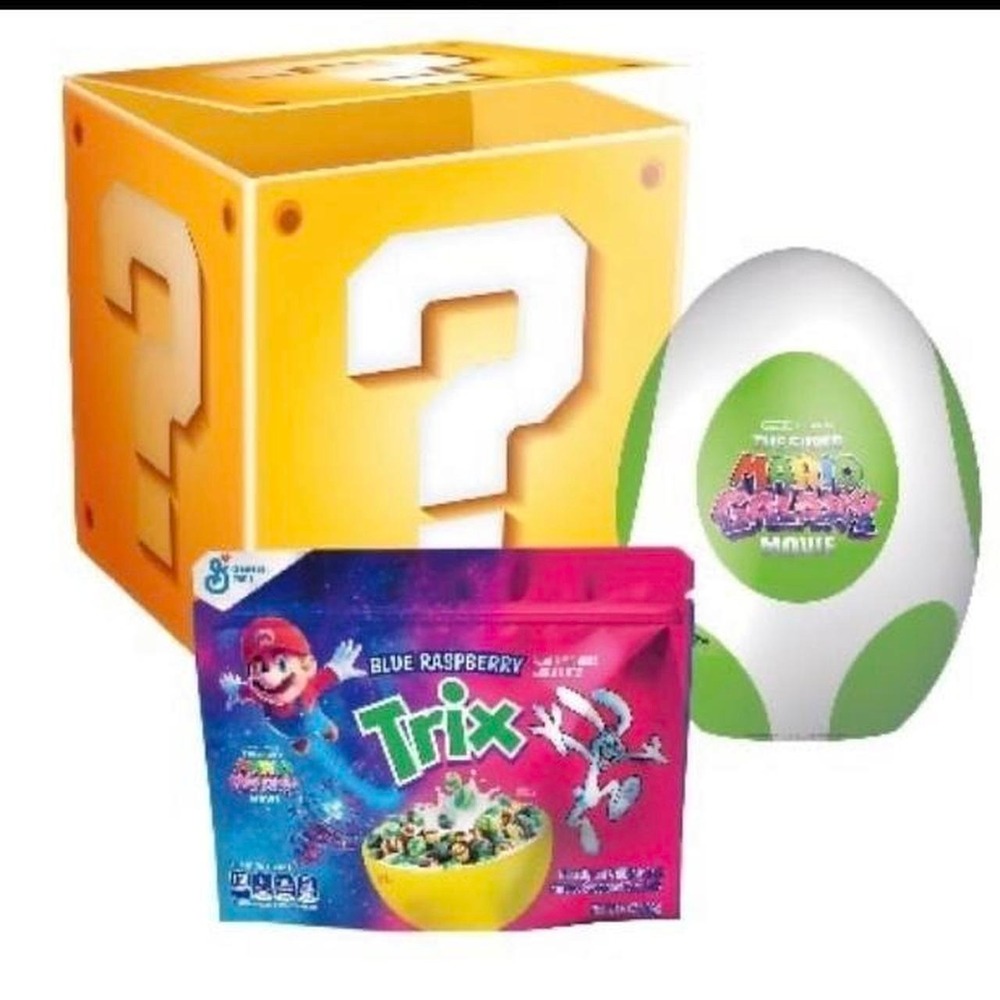 Super Mario Bros Movie Mystery Block Yoshi Egg Blue Raspberry Trix Cereal Set